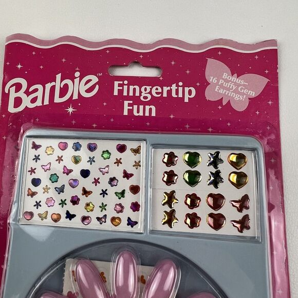 BARBIE Press On Nails Puff Earrings Fingertip Fun Millennial VTG 90s Mattel 1997 - Picture 4 of 5